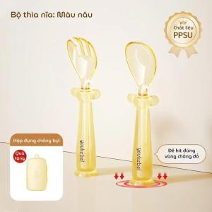 Bộ thìa nĩa tập ăn Youkebei chất liệu nhựa PPSU Uốn dẻo cho bé KidsWorld bé cong tập xúc dễ dàng