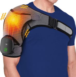 Heated Shoulder Brace Heated Shoulder Wrap Cordless Shoulder Heating Pad with Massage 3 Heating & Vibration Modes Shoulder Massager for Men Women