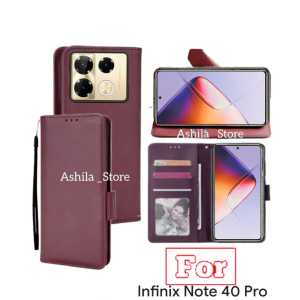INFINIX NOTE 40 PRO Case Dompet Flip Cover Leather Premium Sarung Buku HP Bisa Standing