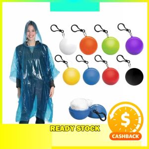 TLE Portable Disposable Raincoat Ball Foldable Keychain Ball Raincoat PVC Waterproof RainCoat Rainsuit Rainwear Hoodie Hiking Camping Hooded Ponchos Plastic Ball Rain Cover Baju Hujan 雨衣