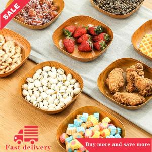[COD]Flash Delivery Creative Imitation Wood Plastic Snack Plate Vinegar Dish Home Sushi Breakfast Dried Fruit Snack Tray Bone Spitting Dish