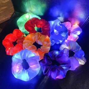 💖Glow In The Dark Luminous Silk Satin Elastic Hair Bands Soft Elastic Hair Ties For Disco Party Dancing