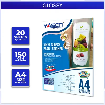 YASEN Waterproof A4 Sticker Pearl Vinyl for Printing Inkjet Glossy Matte & Transparent 150GSM 20pcs