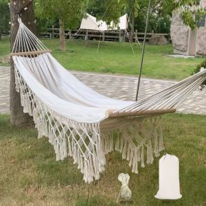 PENGA กับพู่ทอ เปลญวนดีลักซ์คู่ สไตล์โบโฮ ใหญ่มากๆ เปลญวน2คน ป้องกันการพลิกคว่ำ เตียงแขวนได้ เก้าอี้ชิงช้าผ้าใบ พักผ่อนอย่างผ่อนคลาย