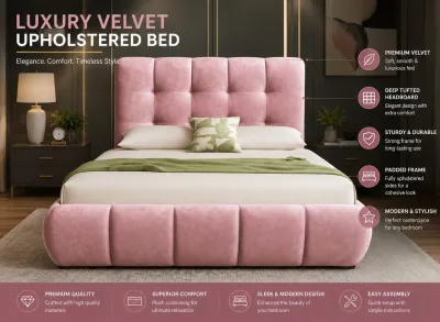 PLZ 285 STELLA Luxury Upholstered Bed Modern Comfort Timeless style With ( Non Toxic - Pet Friendly - Water Resistant fabric ) Single Size . Super Single Size . Queen Size . King Size