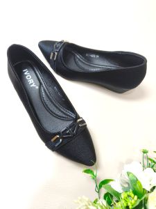 IVORY Sepatu Wanita Wedges Fashion Satin Import 8001-A262 Hitam