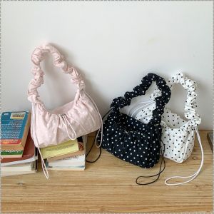 túi đeo vai chấm bi xếp ly túi nhỏ thực tế dễ thương vải bạt nylon chức năng kép ngăn có khóa kéo