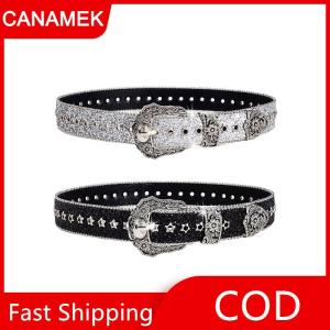 【CANAMEK】 Cá Tính Gothic Rhinestone Thắt Lưng Cho Phụ Nữ Cô Gái Thời Trang PU Thắt Lưng Da Cao Bồi Phương Tây Y2K Retro Jeans Váy Trang Trí Nội Thất Dây Thắt Lưng