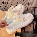 IELGY White Pink Casual Sneakers Women's Student Versatile Cute Thick Sole. 