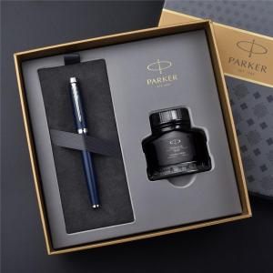 Parker New Collection IM Series Fountain Pen Fine Business Gift Set with Quink Ink Bottle in Black Color (Free carving)