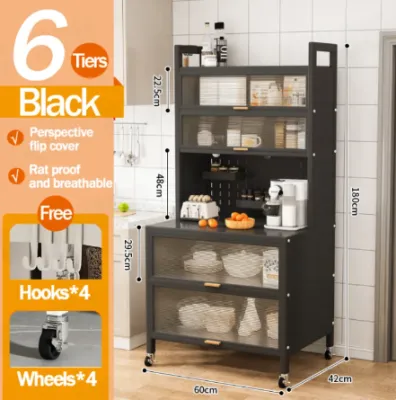 4/5Layers Kitchen Organizer Sideboard Storage Rack Carbon Steel Microwave Kitchen Cabinet with Wheels Organizer Cabinet for Kitchen