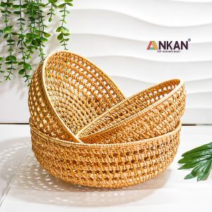 Khay Rổ Mây Tre Đan ANKAN – Đựng Trái Cây Bánh Kẹo Đồ Khô Decor Nhà Ăn & Phòng Khách – Thủ Công Việt Nam