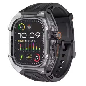 Vỏ trong suốt sang trọng Dây đeo cao su Fluororubber cho Apple Watch Ultra 3 2 49mm Dây đeo cho iWatch Series 11 10 46mm 9 8 7 45mm 41mm SE2 6 5 4 SE3 44mm 40mm Bộ điều chỉnh dây cao su