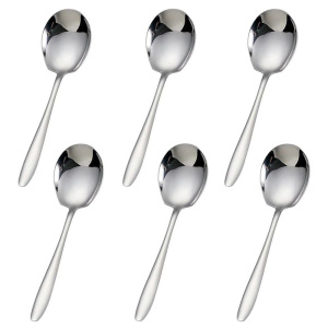 6PCS Large Size Thickened Stainless Steel Soup Spoon Public Sharing Spoon for Home Restaurant Buffet