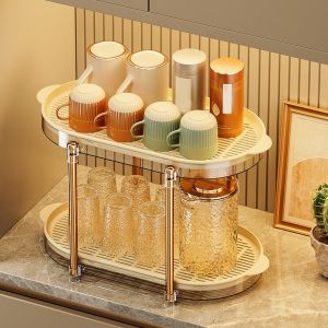 HIV00 Hai Lớp Giá phơi cốc Chống trượt Nhựa Giá đựng trái cây Bộ đồ ăn Kệ đựng gia vị Có khay thoát nước Giá trang điểm Dành cho gia đình