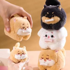 Wagging Tail Puppy Key Pendant Cute Cartoon Cat Plush Doll Kids Toy Schoolbag Pendant Gift