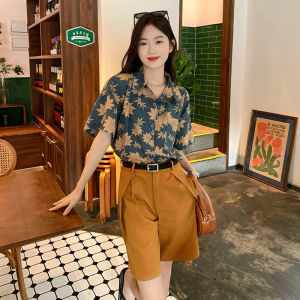 SHUFU 2369 Ready Stock korean style shirt collar chiffon blouse plus size printed blouse women short sleeve top casual shirt for women