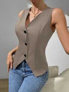 vest blouse v neck scuba trendy vest wanita dewasa slimfit trendy vest top wanita