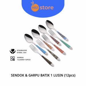Sendok dan Garpu Batik 1 Lusin 12pcs Alat Makan Berbahan Stainless Steel