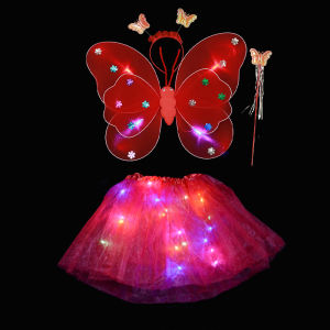 【COD&Local Ship】Kids Girls Fairy Costume Set Light Up Butterfly Wing Mesh Tulle Skirt and Headband Fairy Wand for Toddler Cosplay