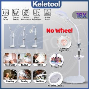 16X LED Magnifying Glass Lamp Magnifying Beauty Light Magnifying Floor Lamp Floor Standing Magnifying Lamp Facial Magnifier Light for Dentist Beauty Salon Eyelash Makeup with Wheel