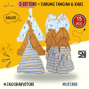 3 Set Topi Bayi dengan Sarung Tangan dan sarung Kaki Bayi Newborn SNI Varian Mustard