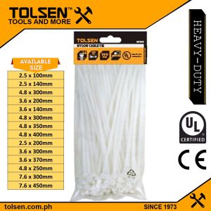 Tolsen 100pcs White Nylon Cable Tie Dupont PA66 (2.5 to 7.6mm | 100mm to 450mm) Zip Tie