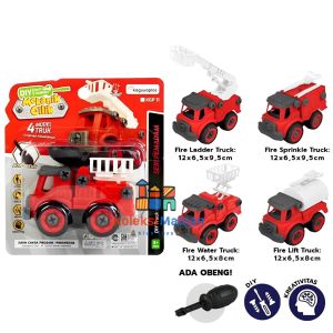 Mainan edukasi anak mobil mobilan truk pemadam kebakaran truck diy isi 4 pcs bongkar pasang