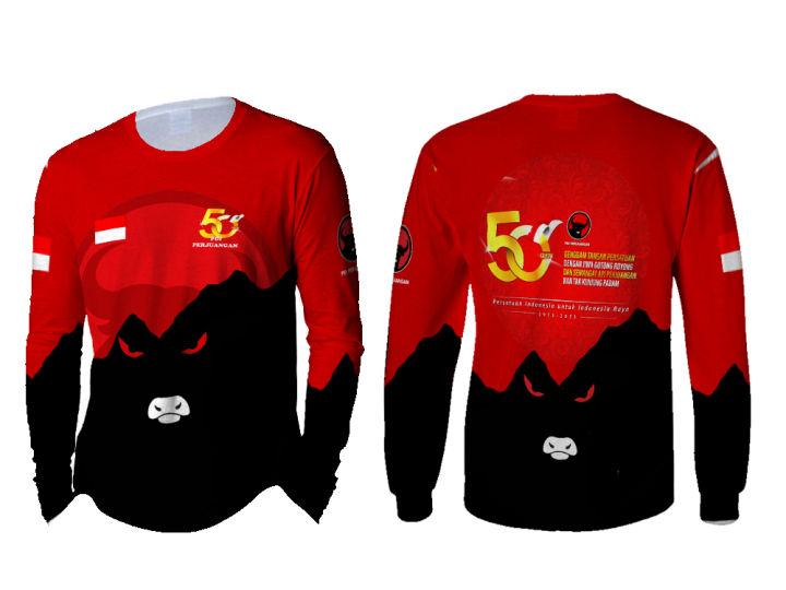 Kaos Baju Partai PDIP Tangan Panjang Dirgahayu Ke 50 Keren Banget