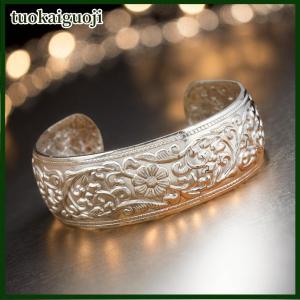tuokaiguoji Bohemian Ethnic Style Retro Wide Bracelet For Women Carved Flower Opening Fashionable Bracelet Boho Vintage Jewelry
