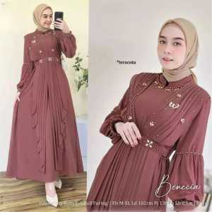 Benecia Maxy Ceruty Babydoll Gamis Terbaru 2023 Kekinian Viral Dress Kondangan Wanita Elegan Dewasa