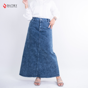 QUTBY - ROK A-LINE JEANS WANITA SNOW/DARK BLUE / STANDAR - SUPER JUMBO