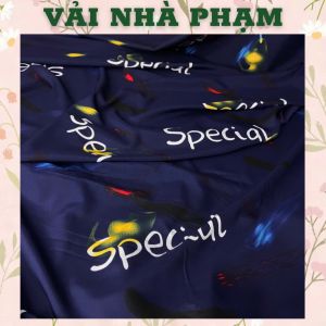 VẢI LỤA 75D HỌA TIẾT CHỮ NỀN XANH ĐEN-KHỔ 1.5M-VẢI NHÀ PHẠM