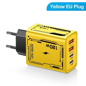 เครื่องหมาย 120W ที่ชาร์จศัพท์หลายพอร์ต คู่ type-c+2USB เครื่องชาร์จ 5V/2APD อะแดปเตอร์ US-EU-UK