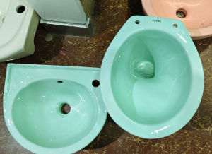 Colorful Water closet / Pail flush Toilet and Corner wall hung lavatory / Bathroom fixtures for kids & Adults