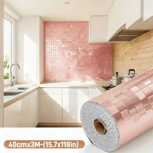 MIRELINA PVC 3D Wall Sticker Waterproof 40x300cm Metallic Texture Wall Paper Portable 4mm Thick Gold Wallpaper for Accenting Living Rooms Bathrooms Kitchens