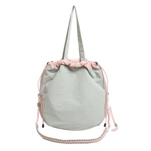 HEFEI Korean Style Drawstring Tote Bag Lightweight Nylon Large Capacity Tote Bag Fashion Casual Women Shoulder Bag Travel
