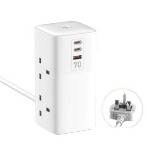 70W Multiple Outlet Power Strips Tower with Surges Protections Flat Plug 2 Outlets 3 USB Port for Dorm Essential