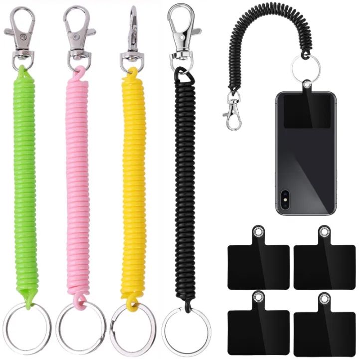 Spiral Retractable Spring Coil Keychain with Card Pad MobileTheftproof