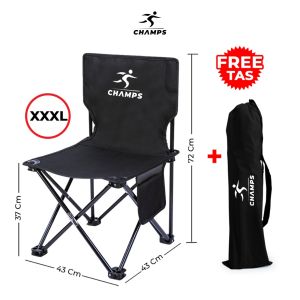 CHAMPS Kursi Lipat Portabel Warna Hitam - Kuat & Tahan Lama untuk Camping dan Hiking