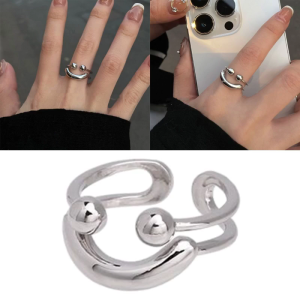 Quyến rũ cổ điển dễ thương đơn giản Nụ cười nhẫn có thể điều chỉnh màu bạc engagement Nhẫn Cưới Quà Tặng cho nam giới và phụ nữ