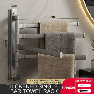 SKYLUX youqin Bathroom Rotating Towels Rod with Hook Wall Mounted Rust-proof Space Aluminum Swivel Foldable Towels Rod Bathroom Towels Holder Storage Shelf With Hook Rack Bar Rotateable Kitchen Bath Room Accessories Folding Hanger