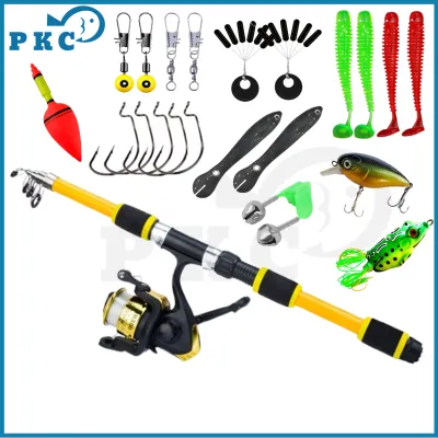 PKC Joran Pancing Set 1.8M Memancing Spinning Fishing Rod Reel Telescopic Portable 5.2:1 Gear Ratio