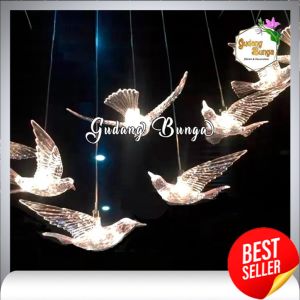 Lampu Burung Bahan Akrilik Burung Plastik Dekorasi Gantung LED Dekor Wedding Plastik Acrylic Pelaminan