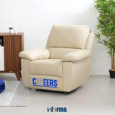 PROMO BIG SALE Informa Cheers Mc Belle Sofa Recliner Kulit 1 Seater - Krem Kursi Santai Sofa Ruang Tamu Reclining Sofa Kursi Malas
