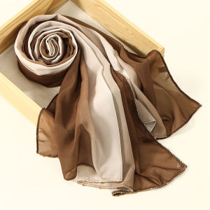 Tudung Gradient Chiffon Long Shawl Gold Chain Hijab Head Scarf Muslim Headscarf Women Shawl Pashmina