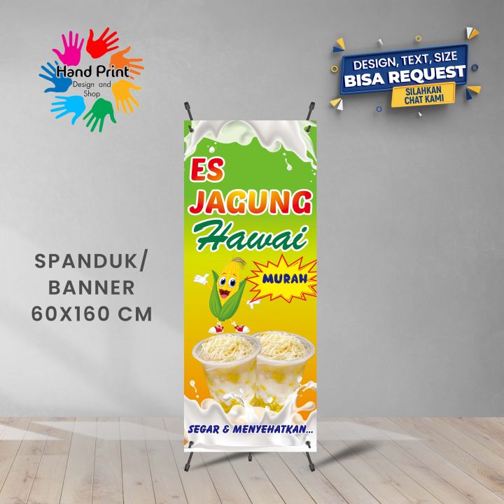 Spanduk Banner Es Jagung Hawai Warna Kuning Hijau Minuman Segar Ukuran