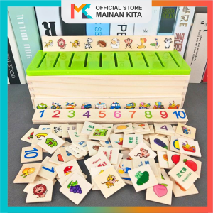 Puzzle Susun kayu Montessori Belajar Mengenal Angka Bentuk Warna Buah Transport & Hewan MK138