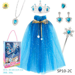 Áo choàng hóa trang công chúa Elsa Anna cho bé  kèm vương miệng gậy phép thuật và nhiều phụ kiện cho bé