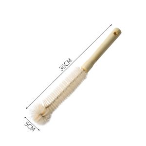 Bottle Brush Wooden Long Handle Cup Cleaning Brush Bend for Blender Food Processor